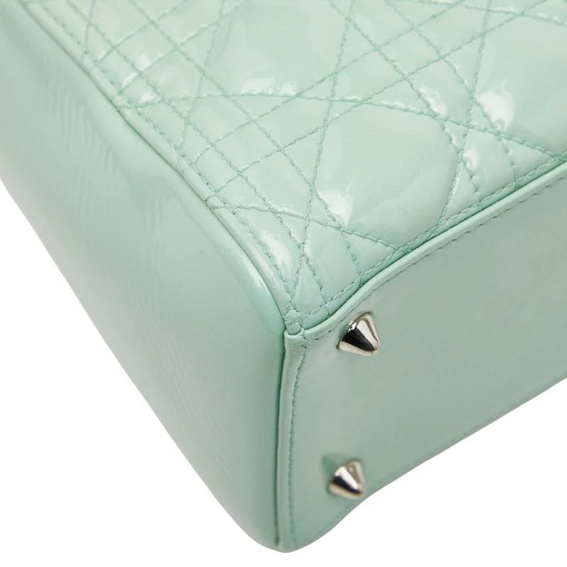 Christian Dior Lady Dior Medium Cannage Handbag in Mint Green Patent Leather – Pre-Owned
