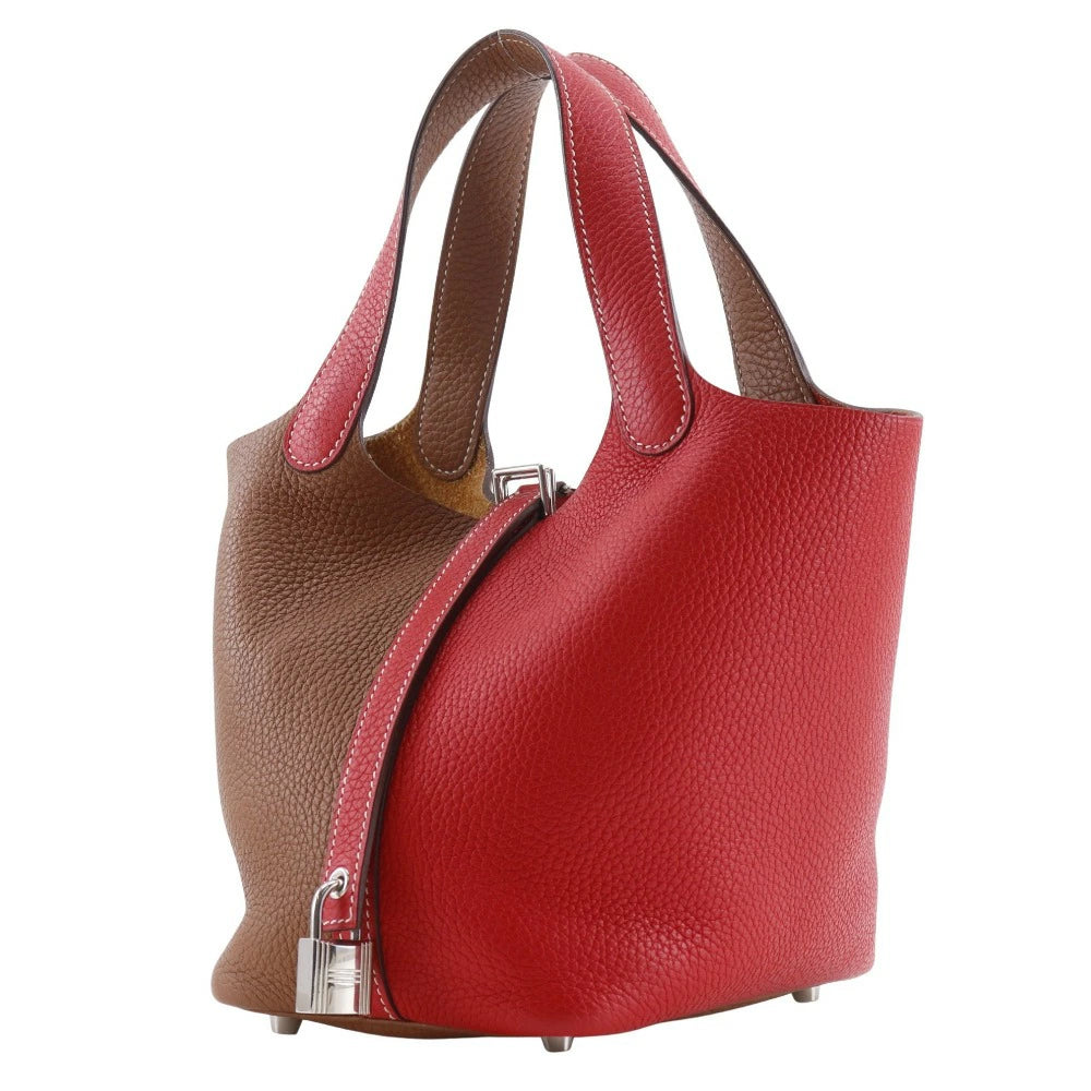 Hermès Picotin Lock Kazak 18 Two-Tone Taurillon Clemence Leather Handbag – Brown & Red – Pre-Owned