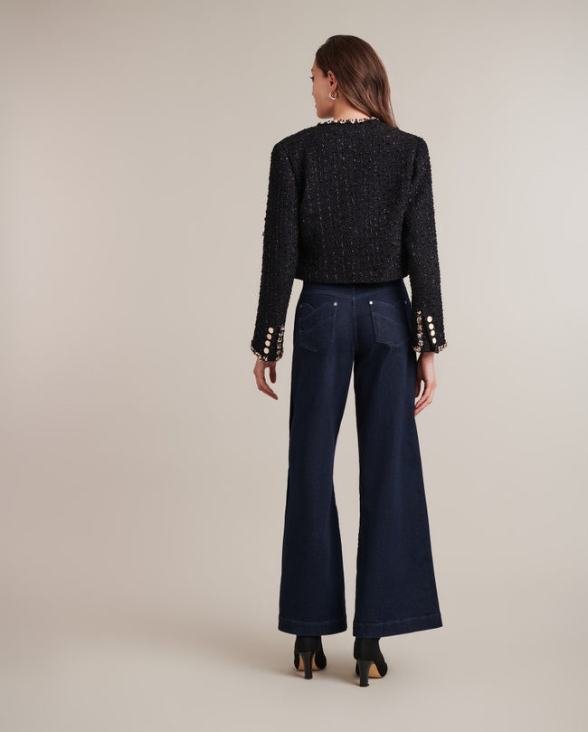 LIENA BLACK TWEED CROPPED JACKET | ANNE FONTAINE – BEADED SHELL TRIM