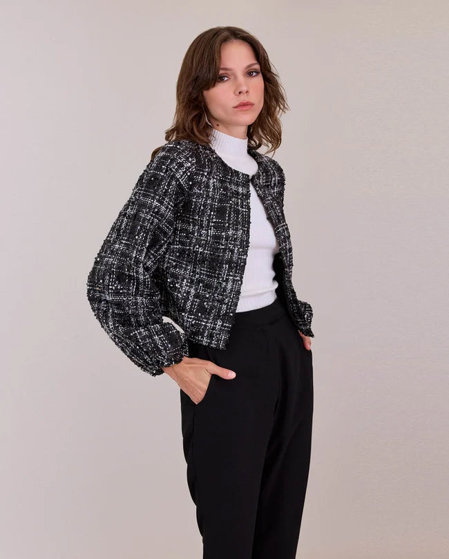 MILAN BLACK & WHITE TWEED JACKET | METALLIC ACCENT CROPPED JACKET by A/F