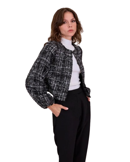 MILAN BLACK & WHITE TWEED JACKET | METALLIC ACCENT CROPPED JACKET by A/F
