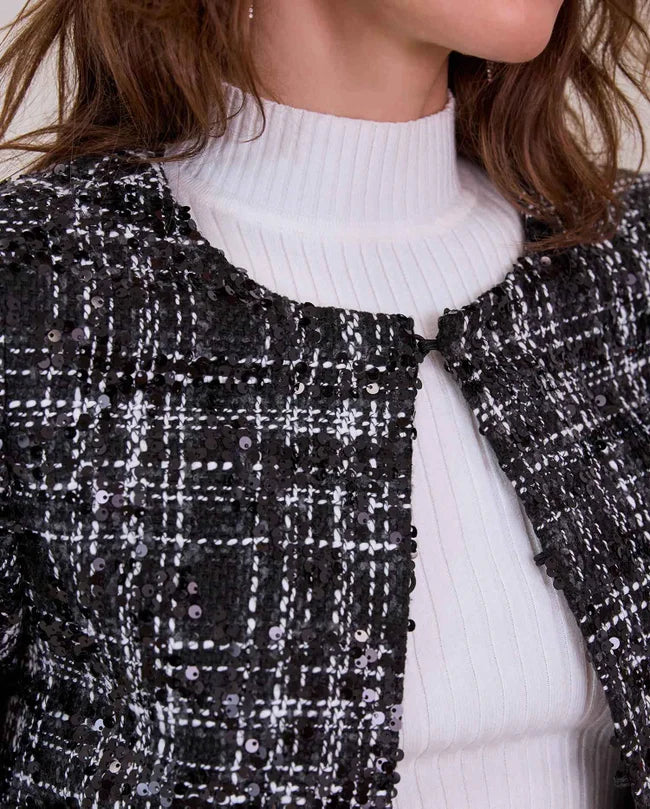 MILAN BLACK & WHITE TWEED JACKET | METALLIC ACCENT CROPPED JACKET by A/F
