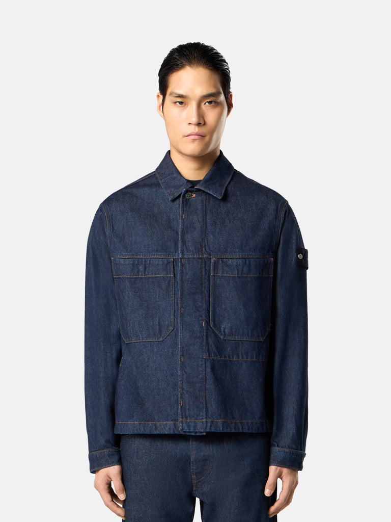 INDIGO DENIM-RINSED COACH JACKET | ORGANIC COTTON DENIM OUTERWEAR