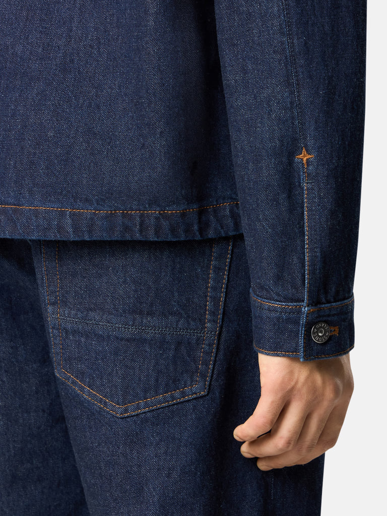 INDIGO DENIM-RINSED COACH JACKET | ORGANIC COTTON DENIM OUTERWEAR