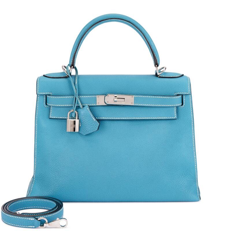Hermès — Bleu Jean Togo Kelly 28 Sellier Palladium Hardware, 2005